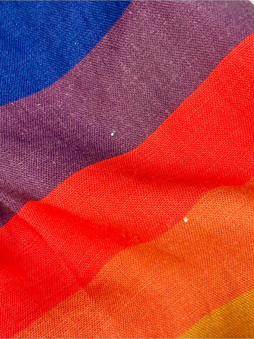 Farm Rio Rainbow Multicolor Striped Short Puff Sleeve Linen Crop Top Size Small - Picture 9 of 11
